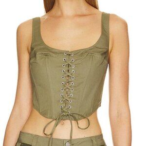 NWT AFRM Green Campbell Lace Up Corset Top Size S